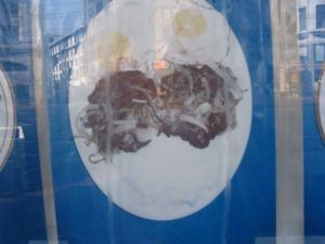 Poor quality photo of eggs and unknown item
